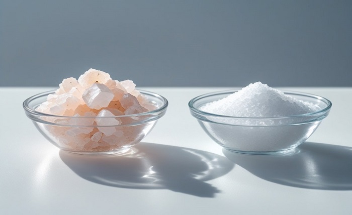 rock salt and table salt in a bowl