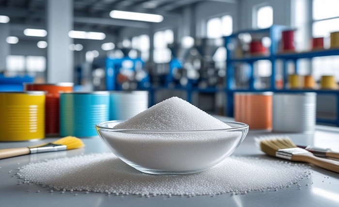 silica sand on table in a paint manufacturing factory