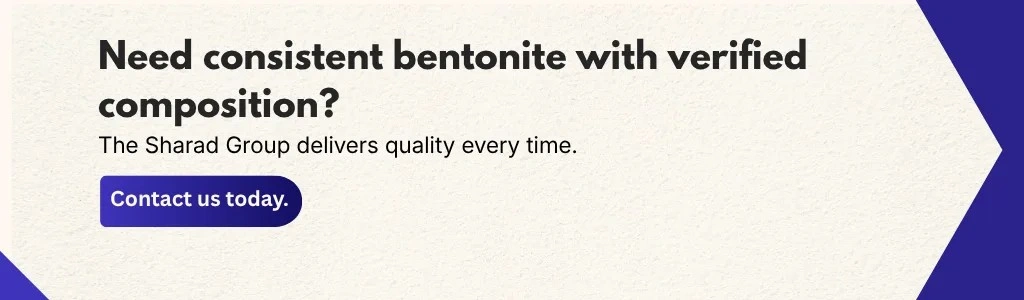 CTA banner for consistent bentonite with verified composition and a 'Contact us today' button.