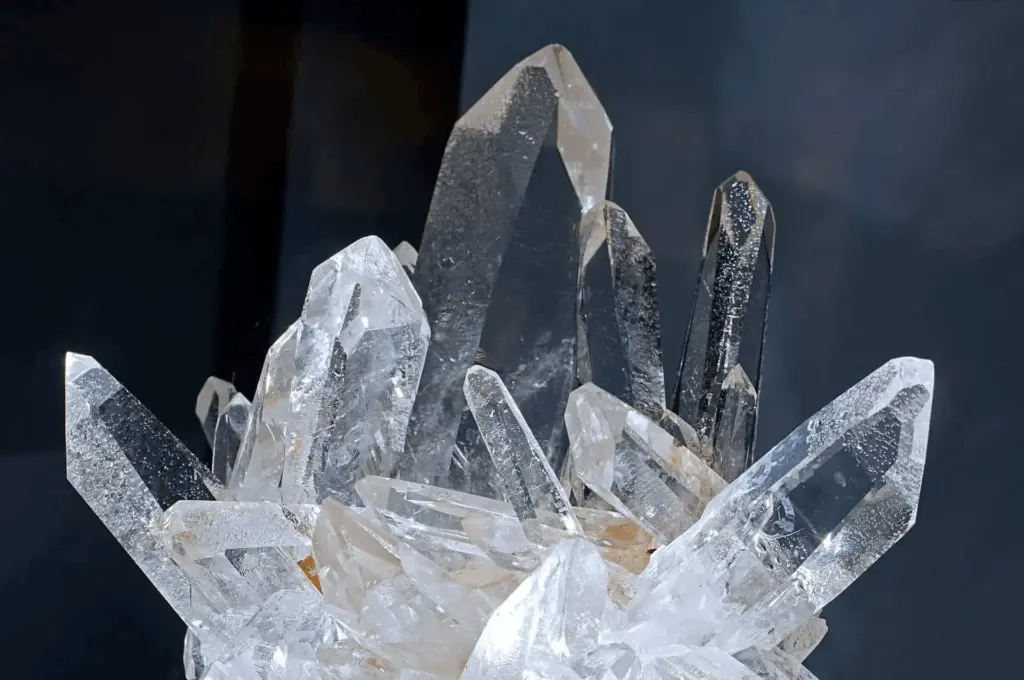 Natural quartz crystal cluster showing raw silica mineral formation with transparent crystalline structure