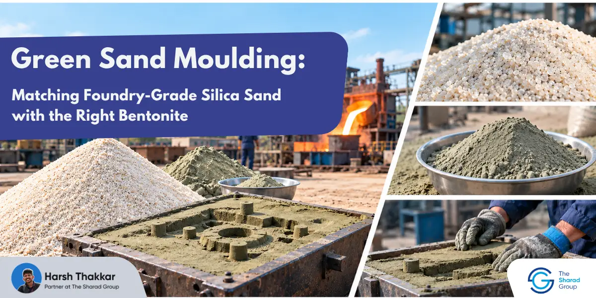 Green sand moulding using foundry-grade silica sand and bentonite for metal casting
